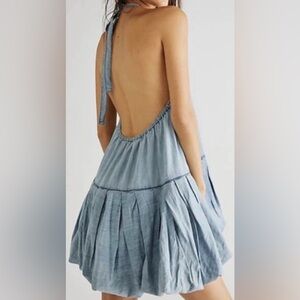 Free People Chambray halter Dress.Bubble hem boho